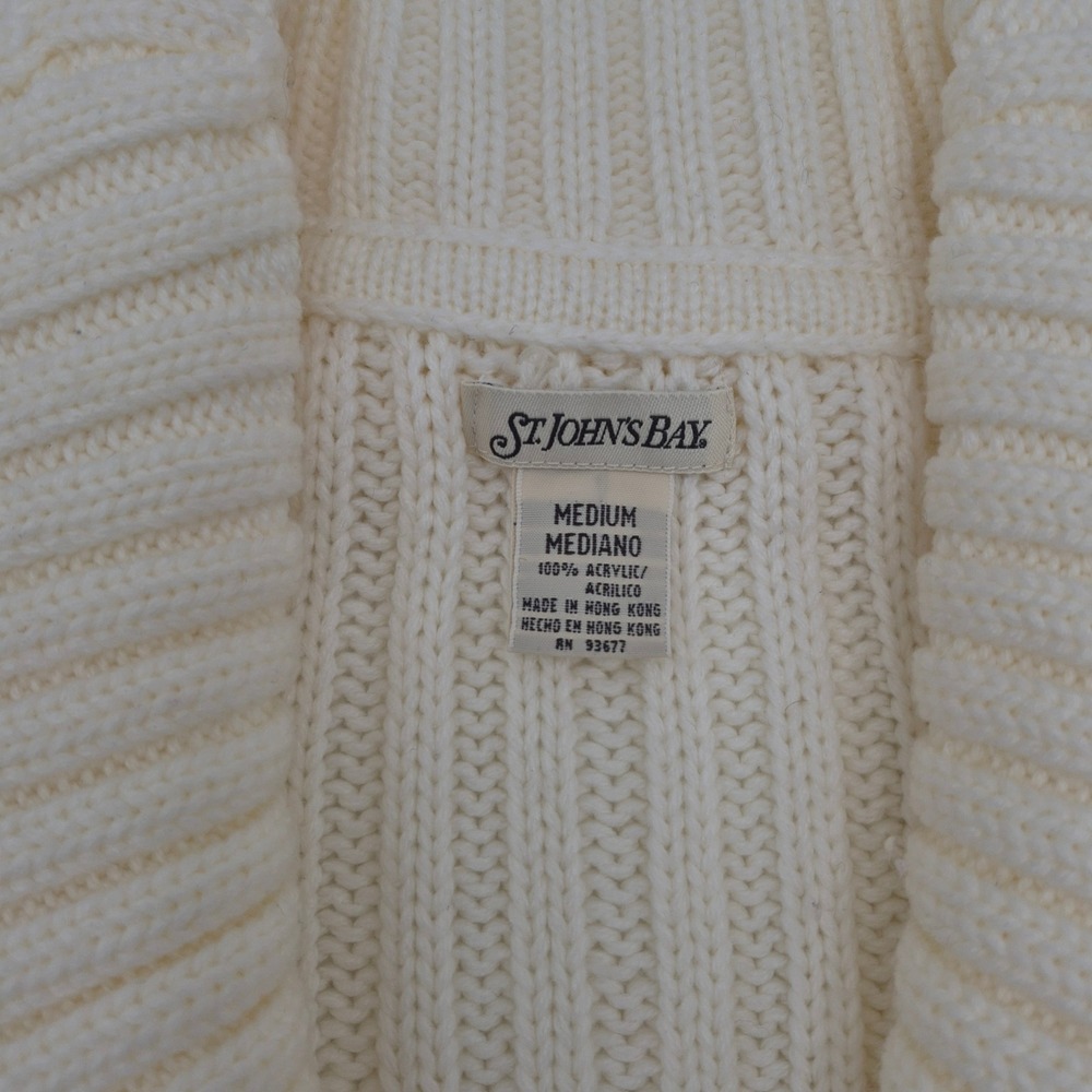 St Johns Bay Womens Cream Cable Knit Shawl Collar Button Front Cardigan Medium - Picture 3 of 5